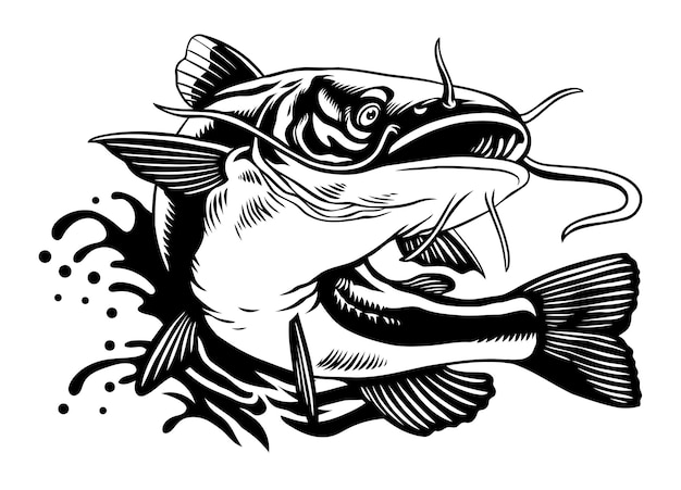 Ilustración de bagre en estilo blanco y negro aislado