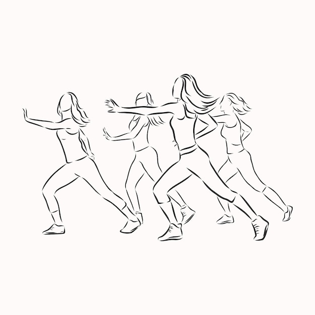 Ilustración de bailarines. bailarines de fitness, fitness, bailarina, ilustración de dibujo vectorial