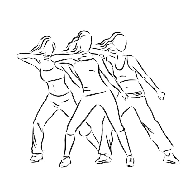 Ilustración de bailarines. bailarines de fitness, fitness, bailarina, ilustración de dibujo vectorial