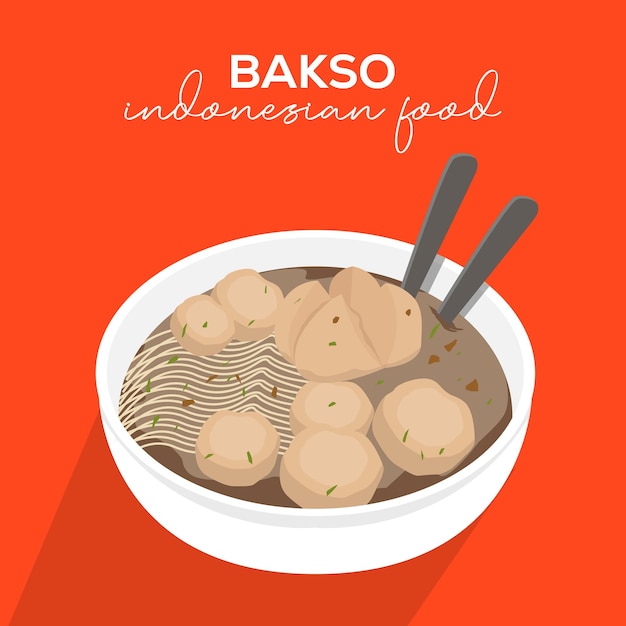 Ilustración de bakso de comida indonesia en estilo plano