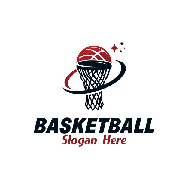 Ilustración de un baloncesto con diseño de logotipo de vector de red de baloncesto