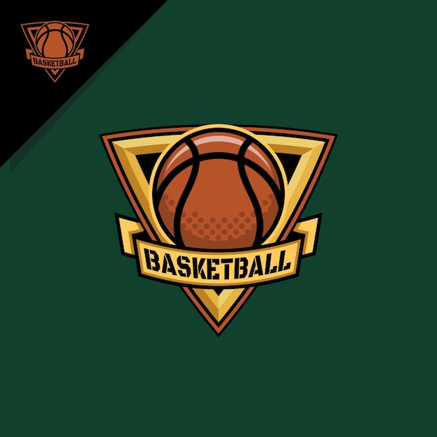 ilustración de baloncesto y triángulo dorado para el logotipo del emblema