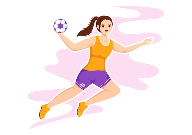 Vector ilustración de balonmano de un jugador tocando la pelota con la mano en un dibujo a mano de competición deportiva