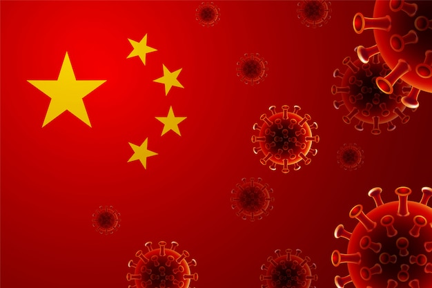 Ilustración de bandera y coronavirus de China.