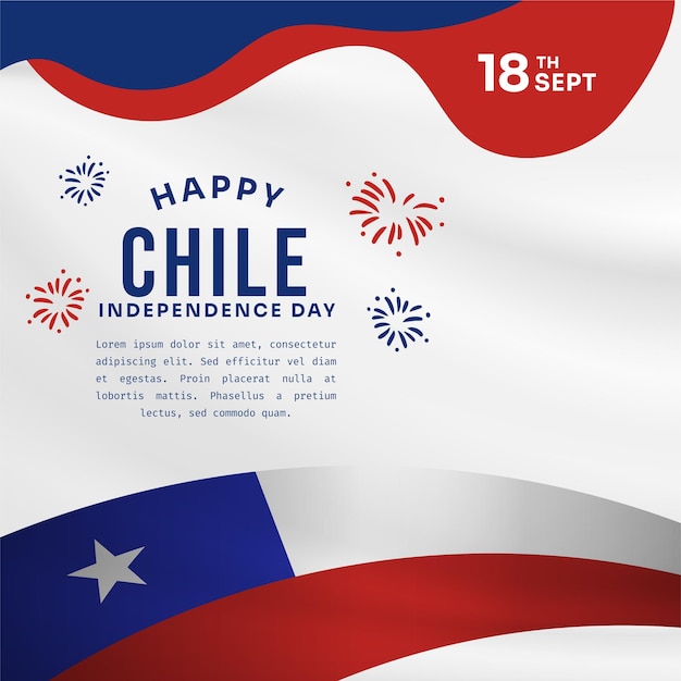 Vector ilustración de bandera cuadrada de la celebración del día de la independencia de chile agitando la bandera y las manos apretadas ilustración vectorial