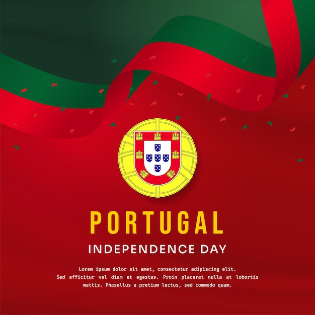 Vector ilustración de bandera cuadrada de la celebración del día de la independencia de portugal con espacio de texto bandeira ondeando y manos apretadas ilustración vectorial