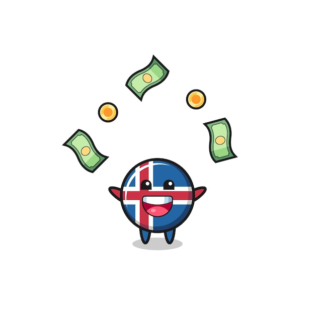 Vector ilustración de la bandera de islandia atrapando dinero que cae del cielo