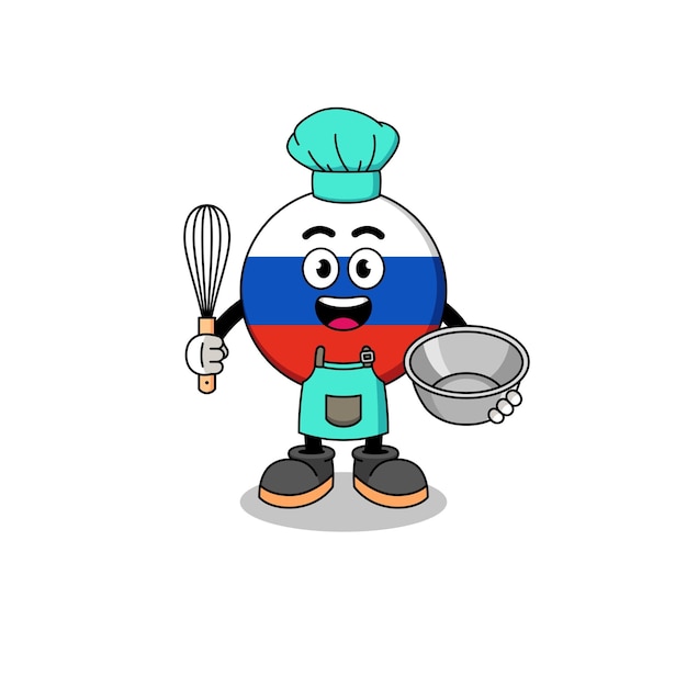 Ilustración de la bandera de rusia como diseño de personajes de un chef de panadería