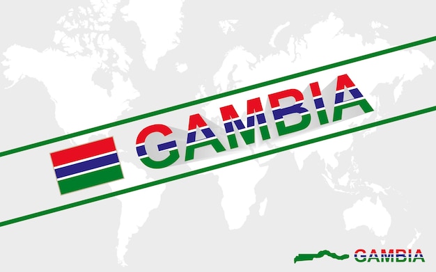 Ilustración de bandera y texto de mapa de Gambia
