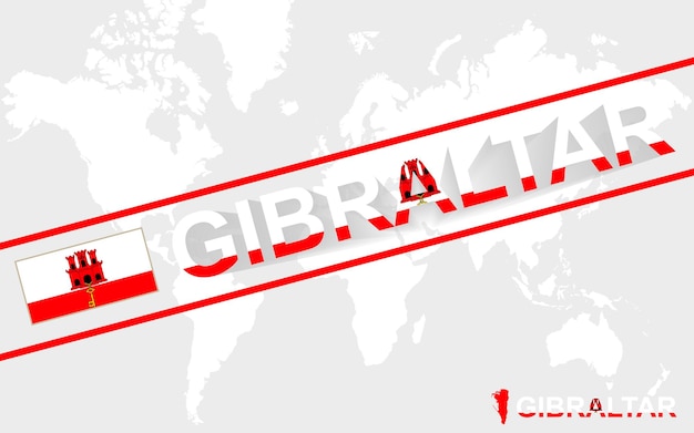 Ilustración de bandera y texto de mapa de gibraltar