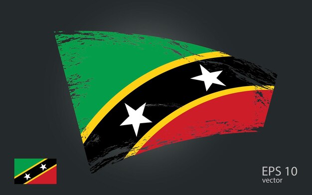 Ilustración de la bandera vectorial de Kitts y Nevis Vista del rastro de trazos de pintura de pincel con bandera vectoria plana