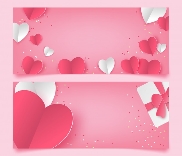 Ilustración de banner de amor en estilo de corte de papel