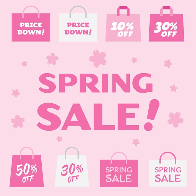 Ilustración de banner de la bolsa de papel rosa de la venta de primavera