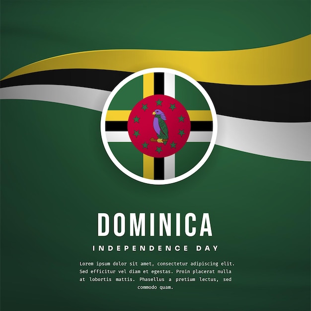 Vector ilustración de banner cuadrado de la celebración del día de la independencia de dominica bandera ondeante y manos apretadas ilustración vectorial