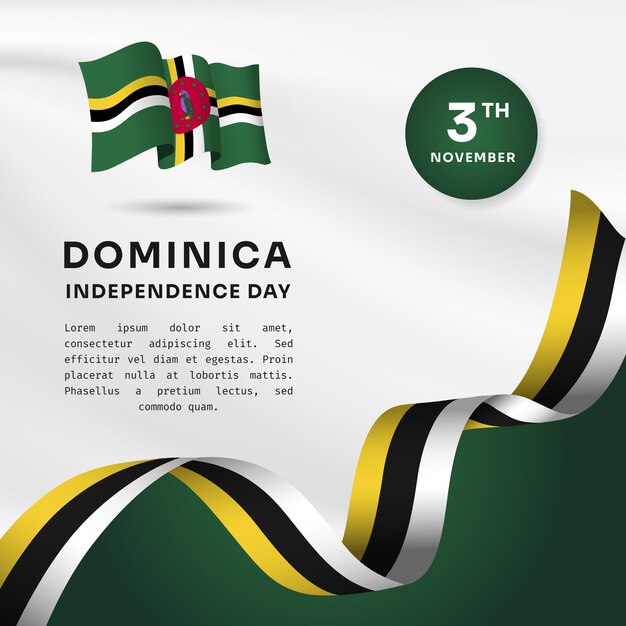 Vector ilustración de banner cuadrado de la celebración del día de la independencia de dominica bandera ondeante y manos apretadas ilustración vectorial