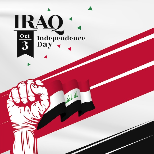 Ilustración de banner cuadrado de la celebración del día de la independencia de Irak con espacio de texto Bandera ondeante y manos apretadas Ilustración vectorial