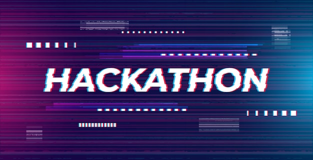 Ilustración de banner de Hackathon Fondo futurista abstracto con efecto de falla en colores neón. Plantilla de pantalla para concurso de piratería, conferencia, reunión de codificación.