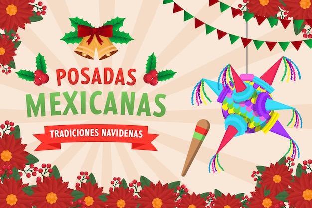 Ilustración de banner horizontal de posadas mexicanas de diseño plano