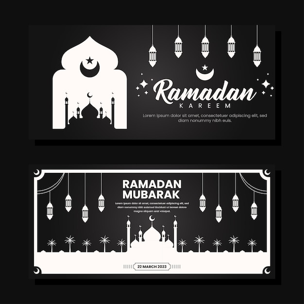 Ilustración de banner horizontal de ramadán en diseño plano