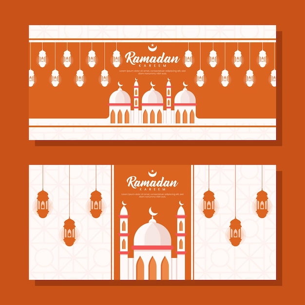 Ilustración de banner horizontal de ramadán en diseño plano