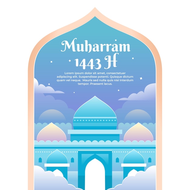 Ilustración de banner para el mes de muharram con mezquita azul