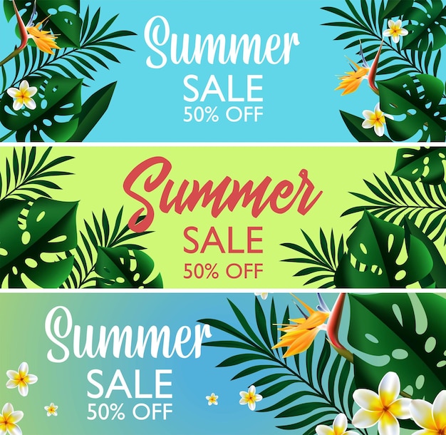 Vector ilustración de banner de plantilla de diseño tropical de venta de verano