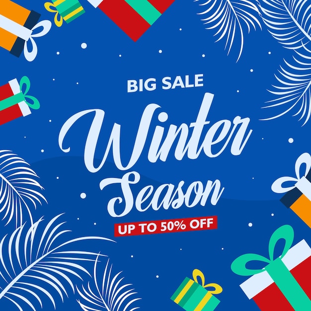 Ilustración de banner de redes sociales de venta de invierno plana