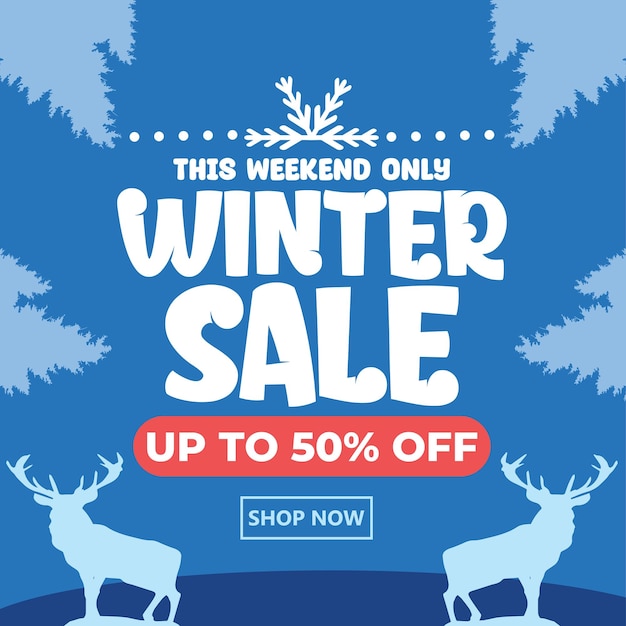 Ilustración de banner de redes sociales de venta de invierno plana