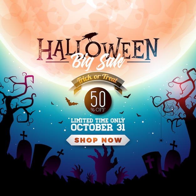 Vector ilustración de banner de venta de halloween