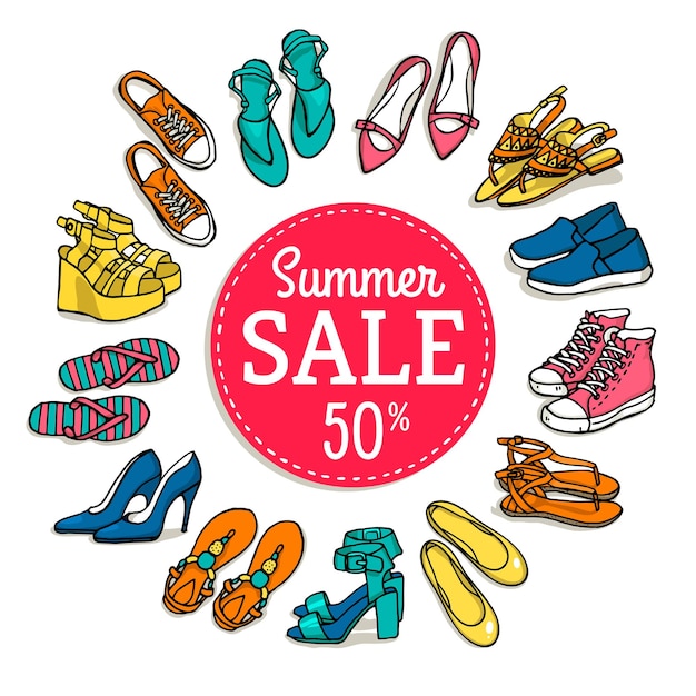 Ilustración de banner de venta de zapatos de mujer