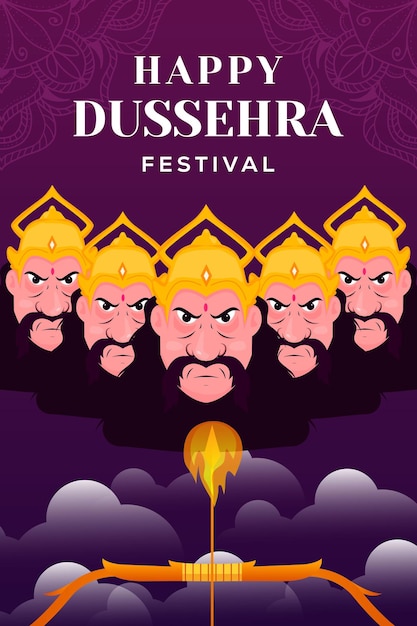 Ilustración de banner vertical del festival dussehra feliz de vector
