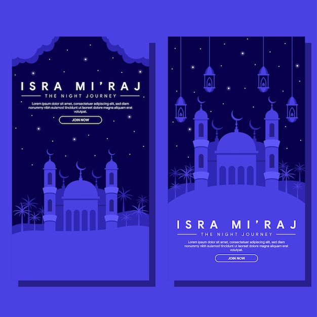 ilustración de banner vertical de isra miraj en diseño plano