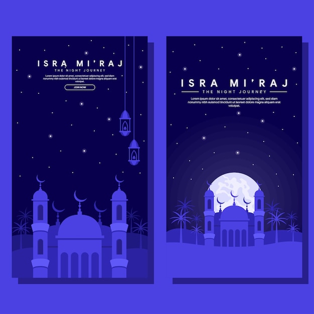 ilustración de banner vertical de isra miraj en diseño plano