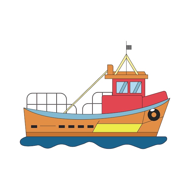 Vector ilustración de barco y barco de pesca