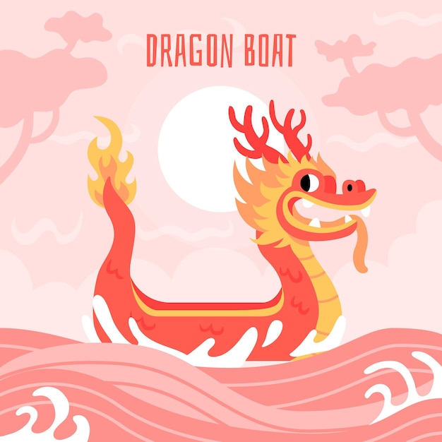 Ilustración de barco dragón plano