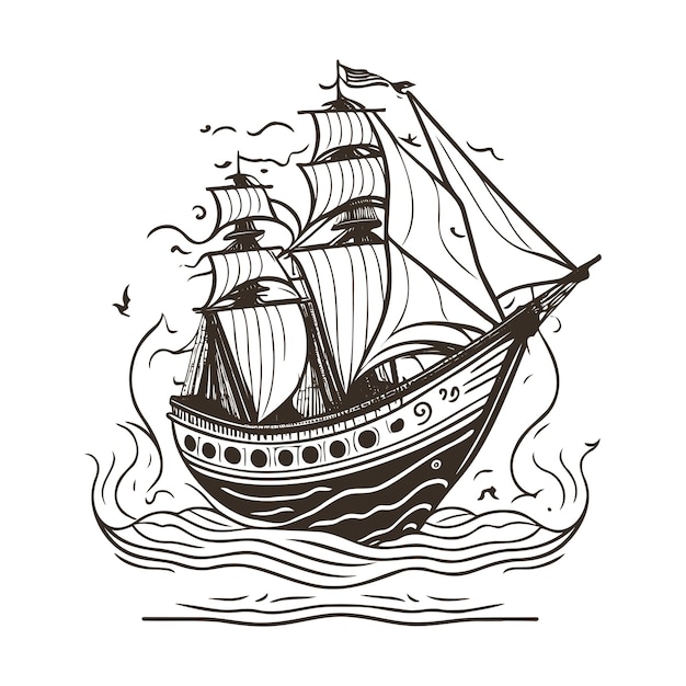 Vector ilustración de un barco de piratas a vela en el mar