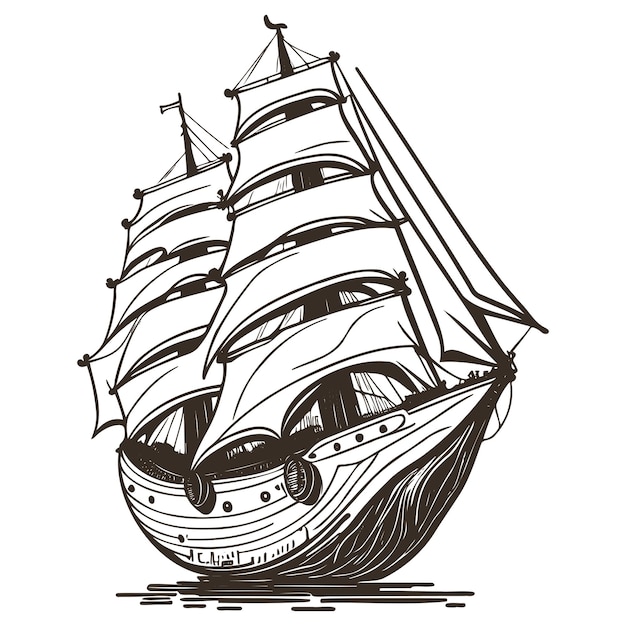 Ilustración de un barco de piratas a vela en el mar