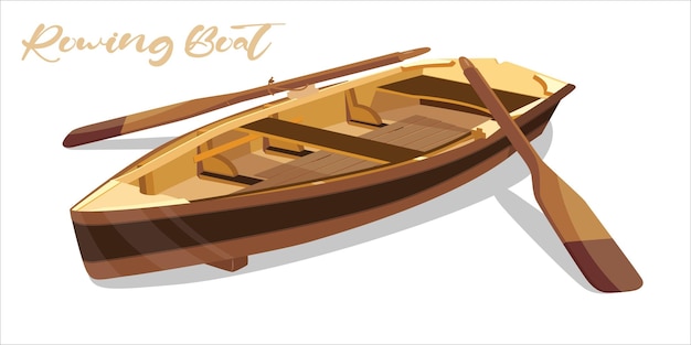 Vector ilustración de un barco de remo de madera aislado en un modelo de barco vectorial blanco