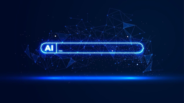 Ilustración de barra de instrucciones de IA futurista Concepto de fondo de alta tecnología Barra de búsqueda brillante con líneas de plexo