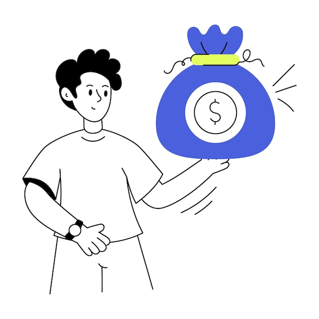 Ilustración basada en caracteres de inversión de dinero en estilo lineal