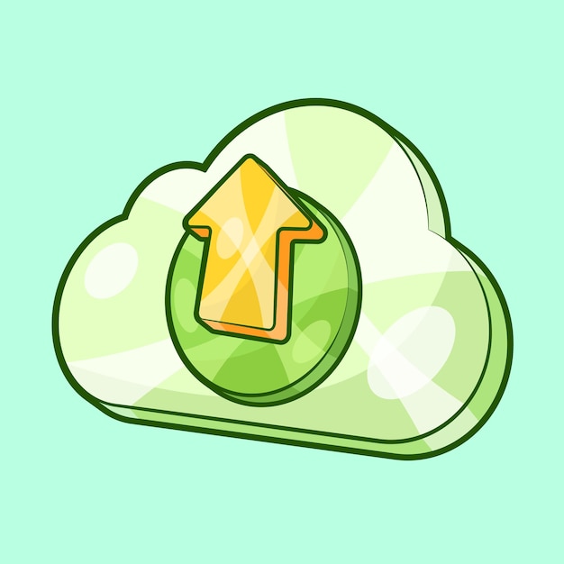 Ilustración de base de datos en la nube con signo arriba
