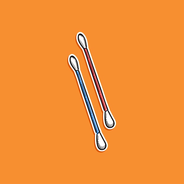 Ilustración de bastoncillos de algodón coloridos en un fondo naranja brillante para el diseño