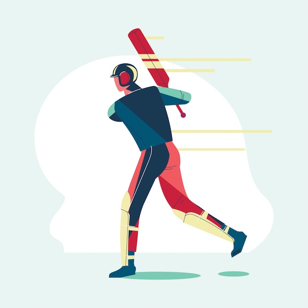 Ilustración de bateador jugando campeonato de cricket o jugador de cricket con bat swing
