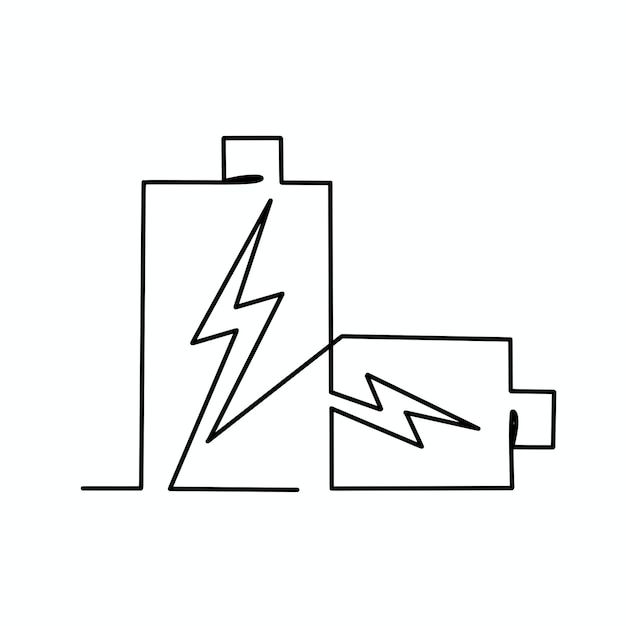Ilustración de batería de una línea continua vectorial
