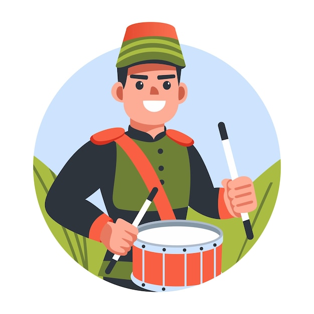 Ilustración del baterista de la marca en estilo plano
