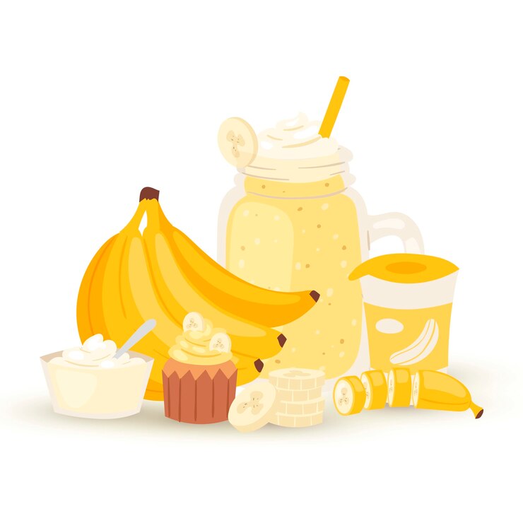 Vector ilustración de batido de plátano dulce y batido aislado en blanco