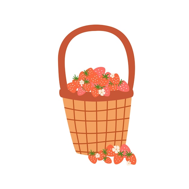 Ilustración de bayas de cesta Cesta linda con elemento gráfico aislado de fresa en blanco Ilustración de bayas orgánicas de verano dibujadas a mano Bayas frescas en cesta vector símbolo de granja orgánica de verano