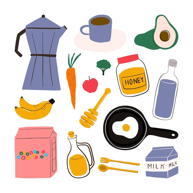 Ilustración de bebida y verdura de fruta de comida saludable