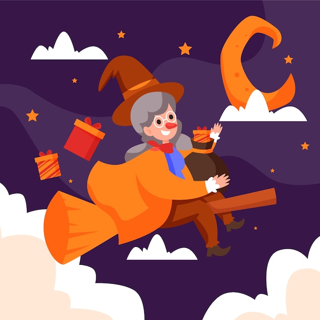 Vector ilustración de befana plana