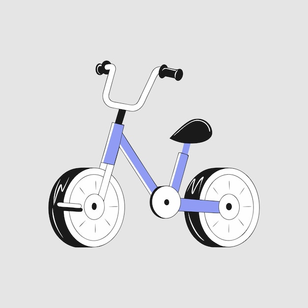 Ilustración de una bicicleta de equilibrio azul y blanca para niños